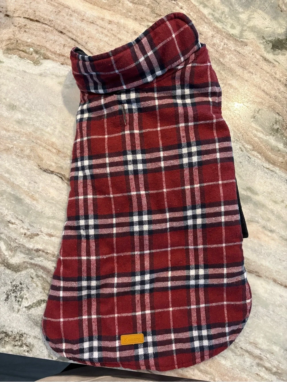 Plaid Red & Black Dog Coat with Quilted Insulated Lining